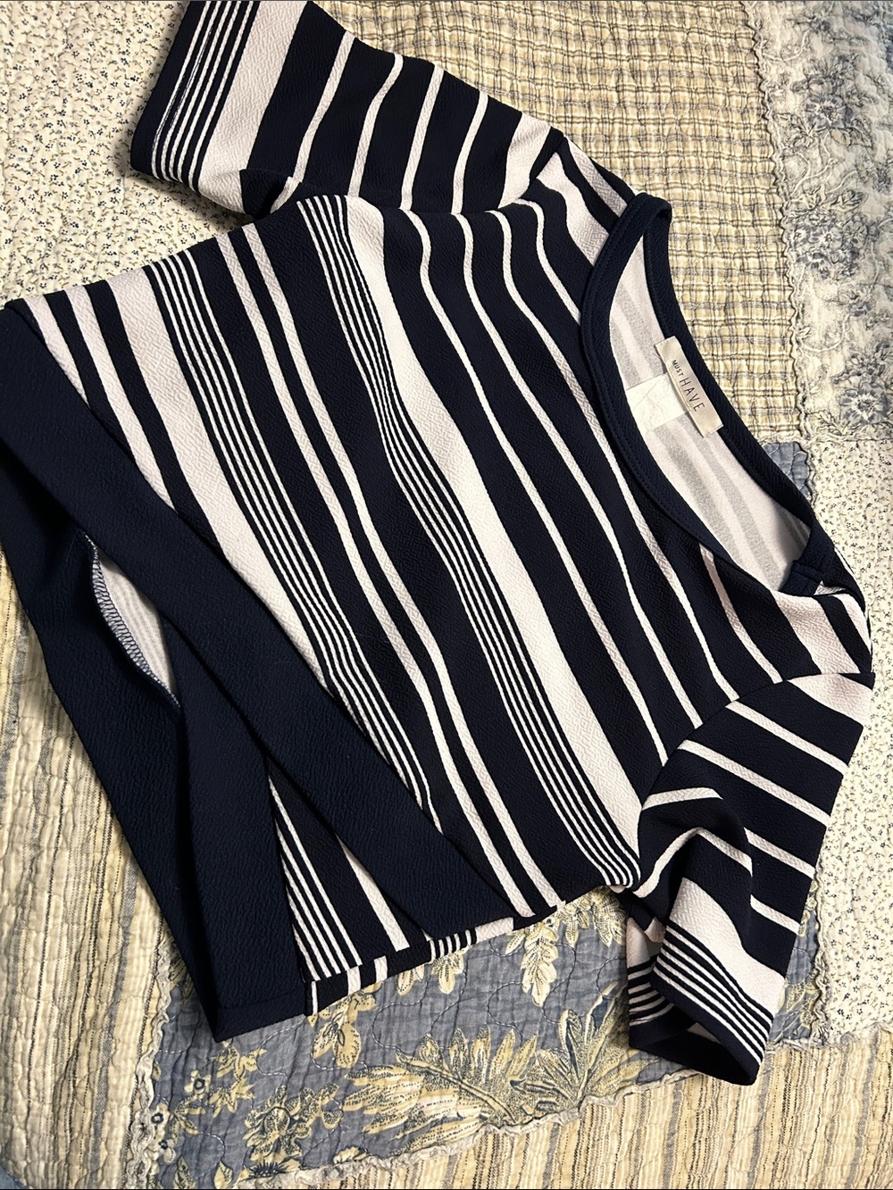 Must Have Navy and White Striped Short-Sleeve Crew Sweater